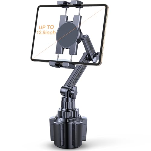 Coolpow Cup Holder Tablet Holder for Car15 Height Adjustable Car Cup Holder ipad Car Mount for Truck Stand Car Tablet Holder Multi Angle Car Mount for All 4.7-13 Apple iPad Samsung Galaxy Tab