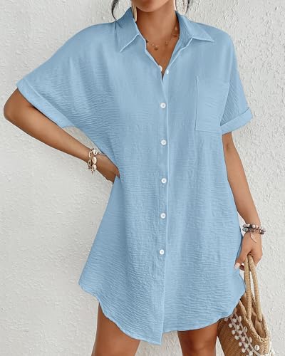 Image of Bsubseach Women Swimsuit Coverup Shirt Dress Button Down Bathing Suit Cover Up Beach Vacation Outfits
