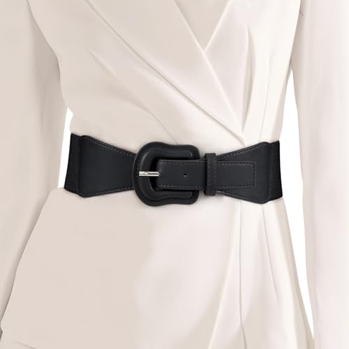 WHIPPY Women Wide Elastic Belt Ladies Stretch Dress Belt Vintage Waistband Thick Belt with Interlock Leather Buckle2