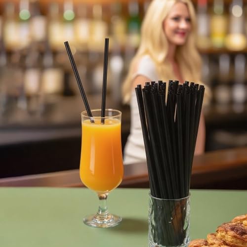 Disposable beverage straw[200 Count] 10.24 Inch Coffee & Cocktail Stirrers/Straws Disposable Plastic Sip Stir Swizzle Sticks  (200, black) - Thumbnail 4