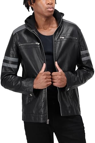 Image of X-Ray Men's Slim Fit Faux-Leather Moto Jacket with Removable Hood