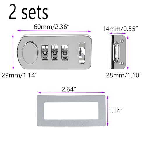 Image of Luggage,2PCS Toolbox Hasp with Combination Lock, 3 Digit Combination Lock,60x29mm(Nickel)