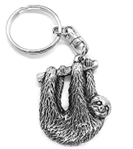 Sloth Pewter Keyring in black organza gift pouch