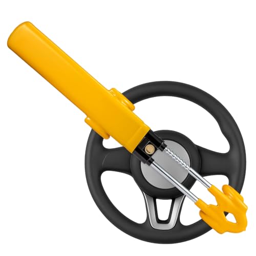 Youyijia - Youyijia Twin Bar Steering Wheel Lock Heavy Duty Anti-Theft Device for Cars SUVs Trucks & Vans High Visibility Yellow Adjustable Universal Fit Includes 2 Keys