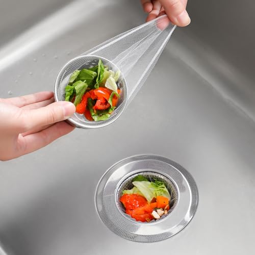 200 Pack Kitchen Sink Strainer Mesh Bag, Anti-Clogging Disposable Sink Drain Covers, Kitchen Essentials Sink Filter Nets, Fits Most Sink Strainers (4.0 x 4.0 Inch)