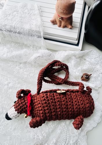 Dog Crochet Purse Dachshund Stuffed Animal Gifts Sling Bag for Women Crossbody Phone Purse Ditty Kawaii Small Bags with Strap 6