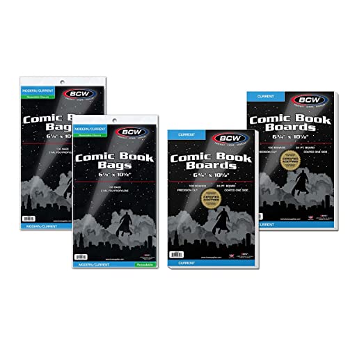 BCW Resealable Current Comic Book Combo Pack | 200 Pack for Acid-Free Backing Boards & Resealable Bags | Comic Book Storage & Protection | Fits Current Comics | Archival Quality | Standard 6.88x10.5