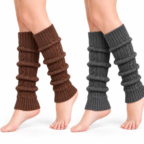 DUOJINSANXI 2 Pcs Leg Warmers Y2k, Leg Warmers, Y2k Accessories, Cute Kawaii Cream Legwarmers for Women Winter (Coffee, dark grey)