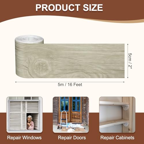 Image of MECCANIXITY Wood Grain Repair Tape, 2 Inch x 16 Feet Self Adhesive Wood Grain Tape Multi-Purpose Wallpaper Border Trim for Furniture Floors Windows Doors Tables Home, Brown
