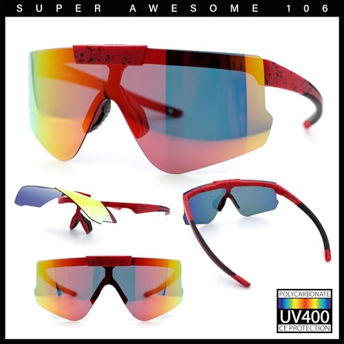 Polarized Mens Flip Up Rimless Oversized Shield Plastic Sport Sunglasses2