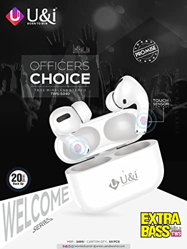 Image of u&i Officer Choice True Wireless In Ear Earbuds Stereo with Extraa Bass 20 Hours Back up (White)