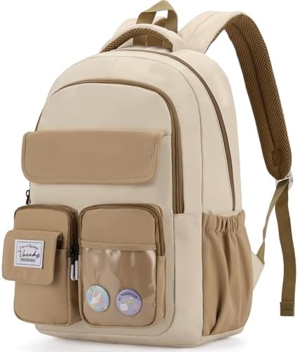 VASCHY Backpack for Girls, Cute School Bag Bookbag for Elementary Middle Schooler Teen Girls/Kids Travel with Clear Pin Pouch