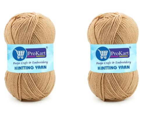 Image of ProKart Premium Woolen 4 ply Hand Knitting Wool Yarn | Fine Weight Knitted and Crocheted Soft Yarn for Sweater, Scarf, Hat, Baby Clothes, Baby Sports, Purse, Gift Bags & DIY Craft Accessories Projects (1 Ball /100 Gram Each) (Sand Brown, 100gms x 2 Pack)