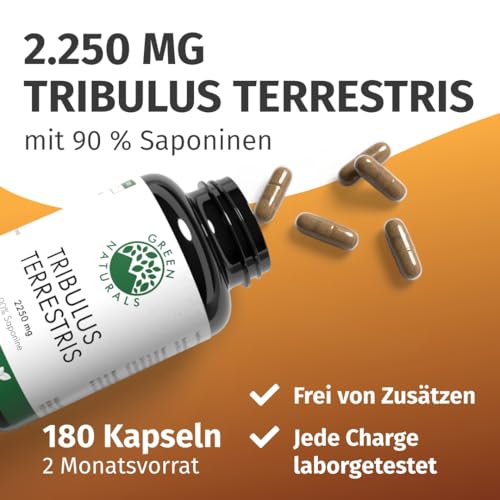 Green Naturals® Tribulus Terrestris Kapseln – Hochdosiert: 2.250 mg mit 90 % Saponinen – Vorrat für 2 Monate – Premiumqualität aus Deutschland – Vegan & laborgeprüft