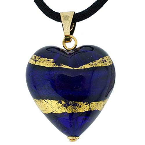 GlassOfVenice Murano Glass Heart Pendant - Blue and Gold