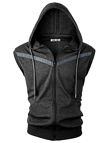 Image of Ohoo Mens Slim Fit Sleeveless Lightweight Zip Up Hooded Sweatshirt Vest Hoodie