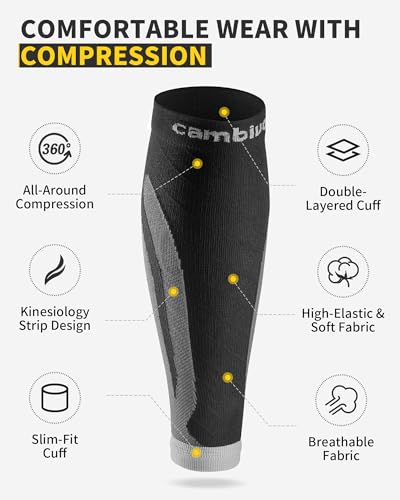 Image of CAMBIVO Calf Compression Sleeve 3 Pairs Footless Compression Socks Running