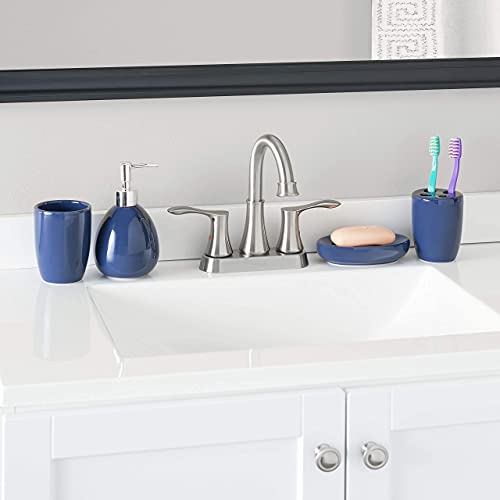 4-Piece Ceramic Bathroom Set (Navy), By Home Basics | Contemporary Design Bathroom Sets | Bath Accessories For Bathroom | Includes Soap Dish, Tumbler, Toothbrush Holder, and Lotion Dispenser - Image 6
