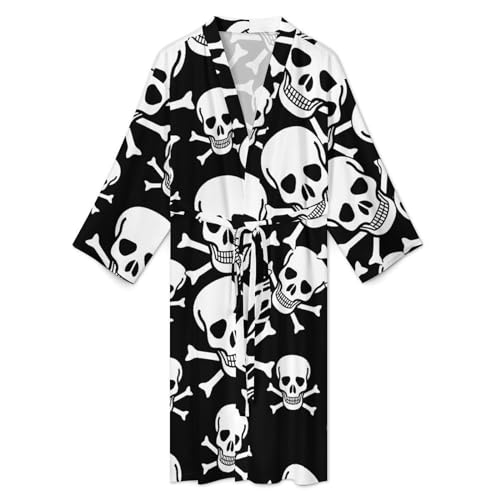 Crossbone Skull Head Mens Nightgown Lightweight Knee Long Bath Robe Spa Bathrobe Loungewear3