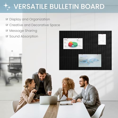 Large Cork Bulletin Board for Wall 36"x24", 6 Pack Felt Slat Wall Panel Tiles with 30 Pushpins, 25 Safe Removable Adhesive Tabs, Decorative Pin Board Tack Board for Office Home School - Image 2