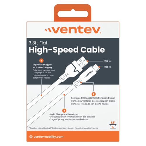 Ventev USB-A to USB-C High-Speed Tangle-Free Flat Cable for iPhone 15-17, Samsung, Pixel, Android Phones and More Devices (3 Foot, Gray) image 5