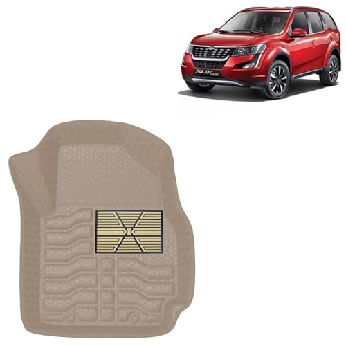 Image of Kingsway Accessories Premium 4.5D Car Floor Mats Only Compatible with Mahindra XUV 500 (Year 2018 to 2021) All Model, Set 4 Pcs, 100% Waterproof Tray Shape PVC Foot Mats | Beige | 1 Year Warranty