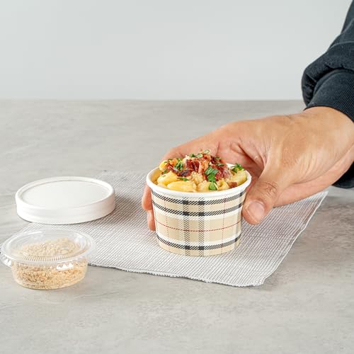 Image of Restaurantware Coppetta 4-Ounce Dessert Cups, 50 Disposable Ice Cream Cups - Lids Sold Separately, Heavy-Duty, Plaid Paper Frozen Yogurt Bowls, For Hot And Cold Foods