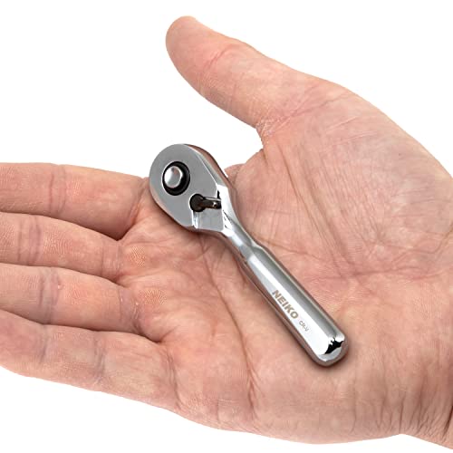Image of Neiko 03001A Stubby Ratchet, 1 /4 Inch Ratchet Wrench, 108-Tooth Reversible Ratchet, 3.3 Degree, Quick Release Mini 1 /4 Ratchet Drive, Oval Head Wrench, CR-V Steel Quarter Inch Small Ratchet Wrench