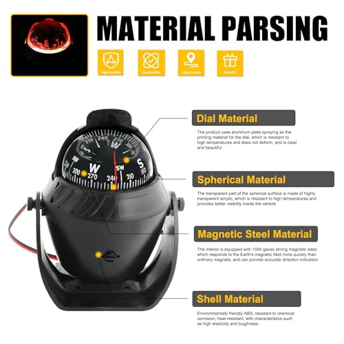 Compas de bateau encastré rétroéclairé LED pour navigation de tableau de bord