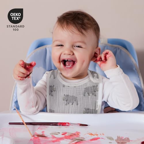 Image of Muslin Baby Bibs for Drooling and Teething,Bibs for Boys Girls | Soft Cotton,Extra Absorbent,Easy Adjustable Side Snap,Shrink‑resistant & fade‑proof