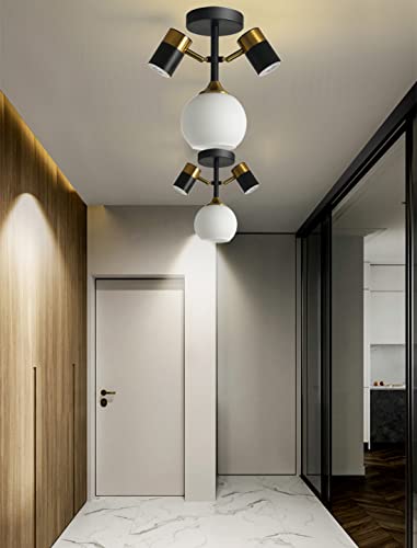 Plafonnier en verre et finition noir et or au design suspendu - 6