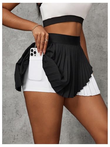 SweatyRocks Women's High Waist Pleated Tennis Skirt Color Block Athletic Golf Skorts with Shorts3