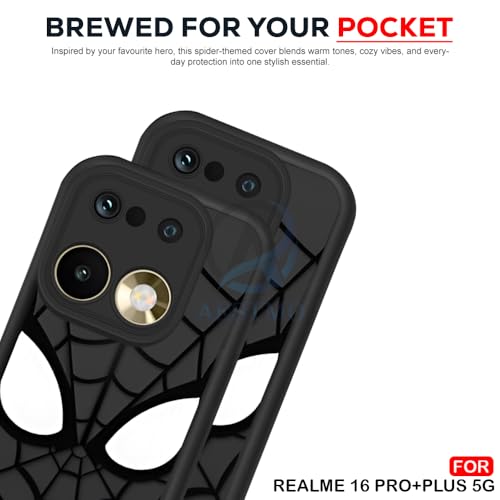 Image of AESTMO Back Case Cover for Realme 16 Pro Plus 5G Cover | Spidey Face Mask Design | Silicone Case | Full Body Protection | Camera Protection Back Cover for Realme 16 Pro Plus 5G (Black)
