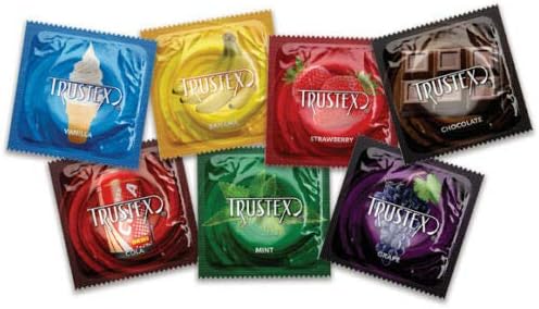 Trustex Super Flavor Assortment with Brass Lunamax Pocket Case, Premium Flavored Latex Condoms-24 Count