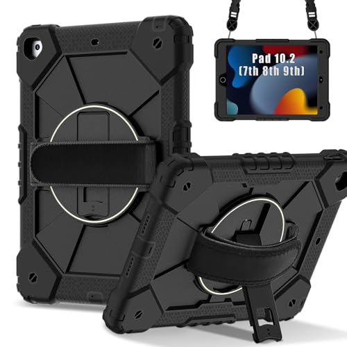 Étui silicone iPad 10.2 support rotatif 360 sangles noir 2021