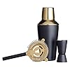 BarCraft Luxe Cocktailset, Zwart/Goud, Driedelige Geschenkset, 10 x 10 x 19 Centimeter