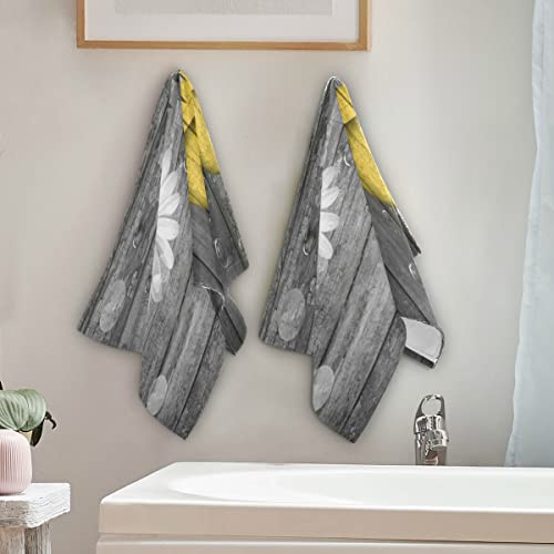Giwawa Rustic Daisy Wooden Towels Set Of 2- Bright Yellow Flower Shower In Bathtub Bubble On Vintage Country Barn Board- Farmhouse Plank Hand Face Fingertip Towel For Bathroom Guest Decor #TOP3