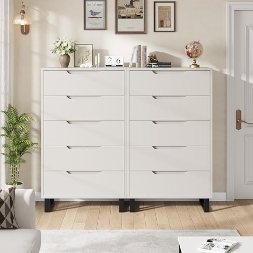 GarveeHome 5 Dresser for Bedroom, 50" Tall Dresser, Freestanding Vertical Drawer with Storage, Wooden Closet Chest Storage for Living Room, Hallway, Entryway, White