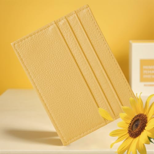 Image of M-Plateau Super Slim Genuine Leather Credit Card Wallet | Card Holder, Small Wallet for Man and Women with 6 Card Slots and 1 Pocket(Yellow)
