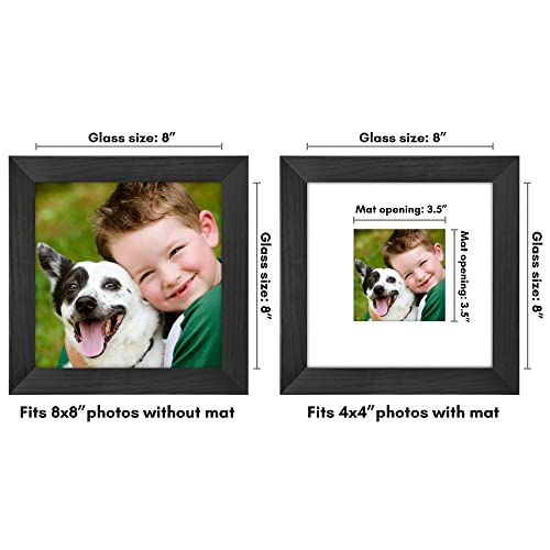 Americanflat 8x8 Poster Frame - Black Engineered Wood with Shatter-Resistant Glass - Matted to 4x4 Photo Size - Hudson Collection - Wide Picture Frame for Wall Display - Black — view 2