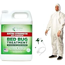 Hygea Natural Extra Strength Bed Bug Spray 128 Oz & Large Unisex Adult Coveralls 1 Pack Bundle - Treat & Protect Bed Bugs, Dust, Mites, Lice, Fleas - Child & Pet Safe Natural Formula