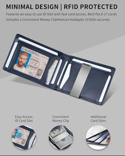 Slim Money Clip, Men's Wallet-Front Pocket Card Holder Bifold RFID Blocking (Black)2