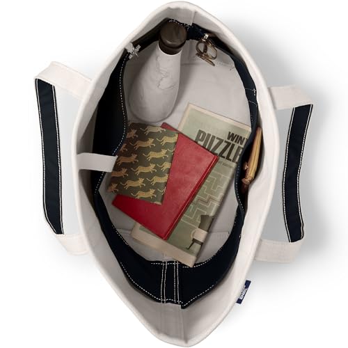 Image of Lands' End Natural Open Top Canvas Tote Natural /black Large Regular Handle