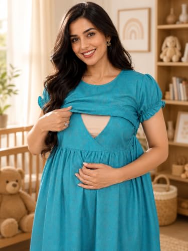Image of RITIJYA Zipless Feeding Kurta Dress for Women | Maternity Nursing Kurti, No-Zip Easy Access | Extra Pleats Pre to Post Pregnancy | Quick-Dry Fabric | S-4XL