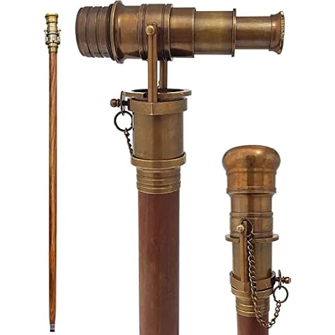 Medieval Replicas Beautiful Nautical Antique Finish Walking Stick Telescope Collectible Wooden Cane with Brass Telescope Handle Cover