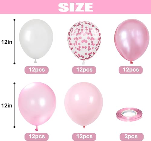 Image of 60pc Light Pink Balloons Metallic Pink Balloon Pink Latex Ballons and Pear White Balloons for Birthday Baby Shower Princess Party Decorations