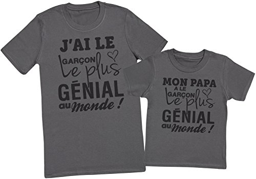 Zarlivia Clothing Mon Papa a Le Garçon Le Plus génial au Monde! - Ensemble Père Enfants Cadeau - Charcoal Gris - L & 3-4 Ans