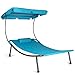 Produktbild Park Alley Sonnenliege mit Dach, Relaxliege mit Rollen in blau Melange für 1 Person, Gartenliege mit Sonnendach und Kissen, 202x119x160 cm, Metall, Kunststoff, Einzelliege