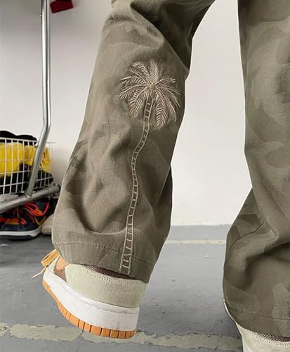 HBER Mens Baggy Camo Pants Stretch Waist Trendy Wide Leg Cargo Pants Loose Fit Y2k Streetwear Camouflage Pants4