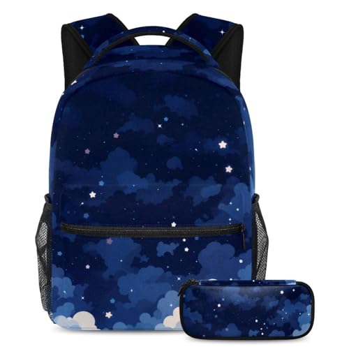 Cartable sac à dos ciel étoilé blanc multicolore avec trousse scolaire pour garçons filles
